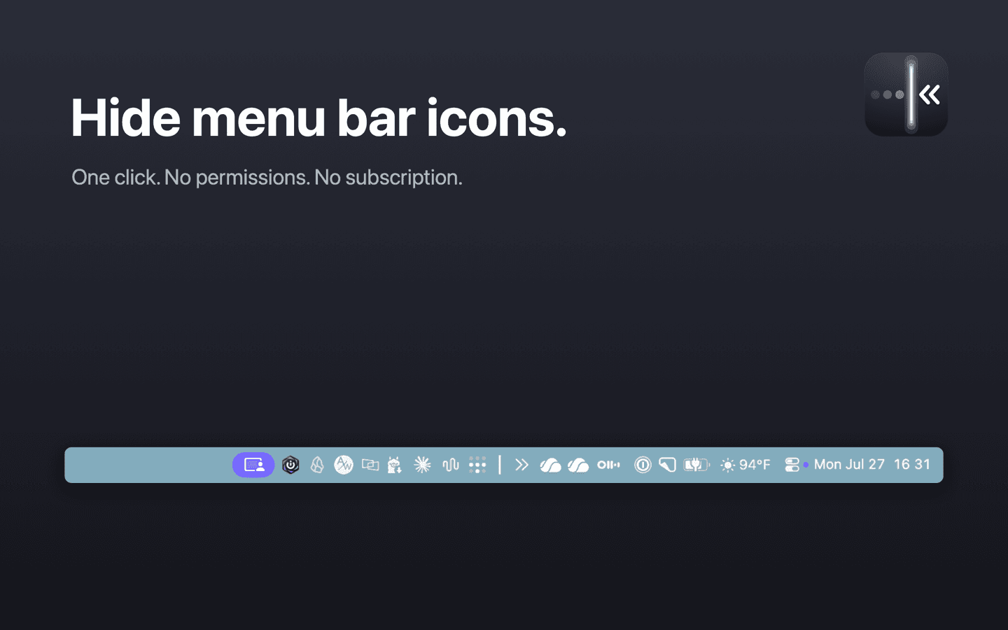 Tucked in the macOS menu bar: divider, chevron, and icons ready to tuck